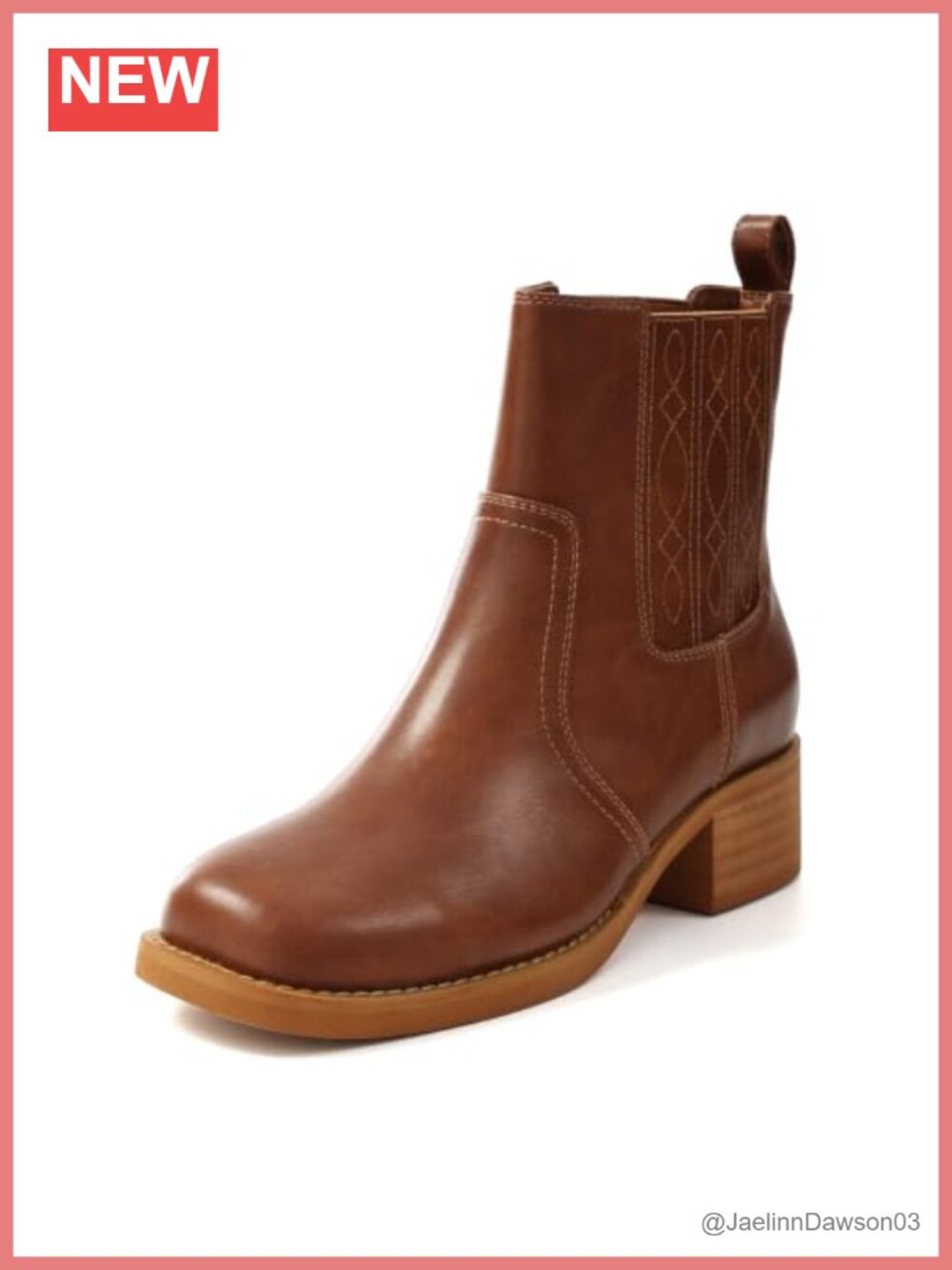 Faux Leather Ankle Boots Chunky Heel Pull On Elastic Sides Square Toe